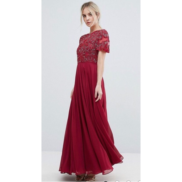 burgundy embellished maxi dress